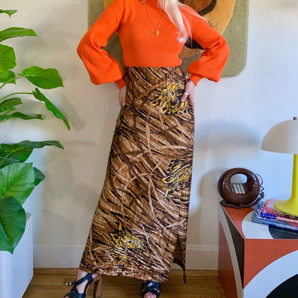 Vintage 60s quilted zebra print maxi skirt XS/S